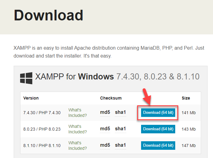 Tải xuống Xampp