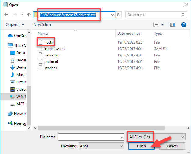 Mở file hosts